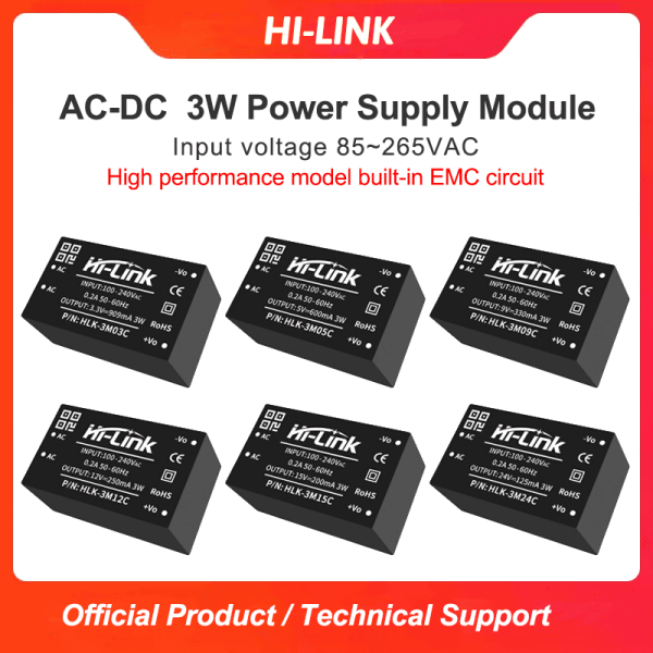 AC to DC 3W 3.3V/5V/9V/12V/15V/24V Step Down Mini Power Supply Converter Switch Power Module With EMC HLK-3M05C/3M12C/3M15C/3M24C